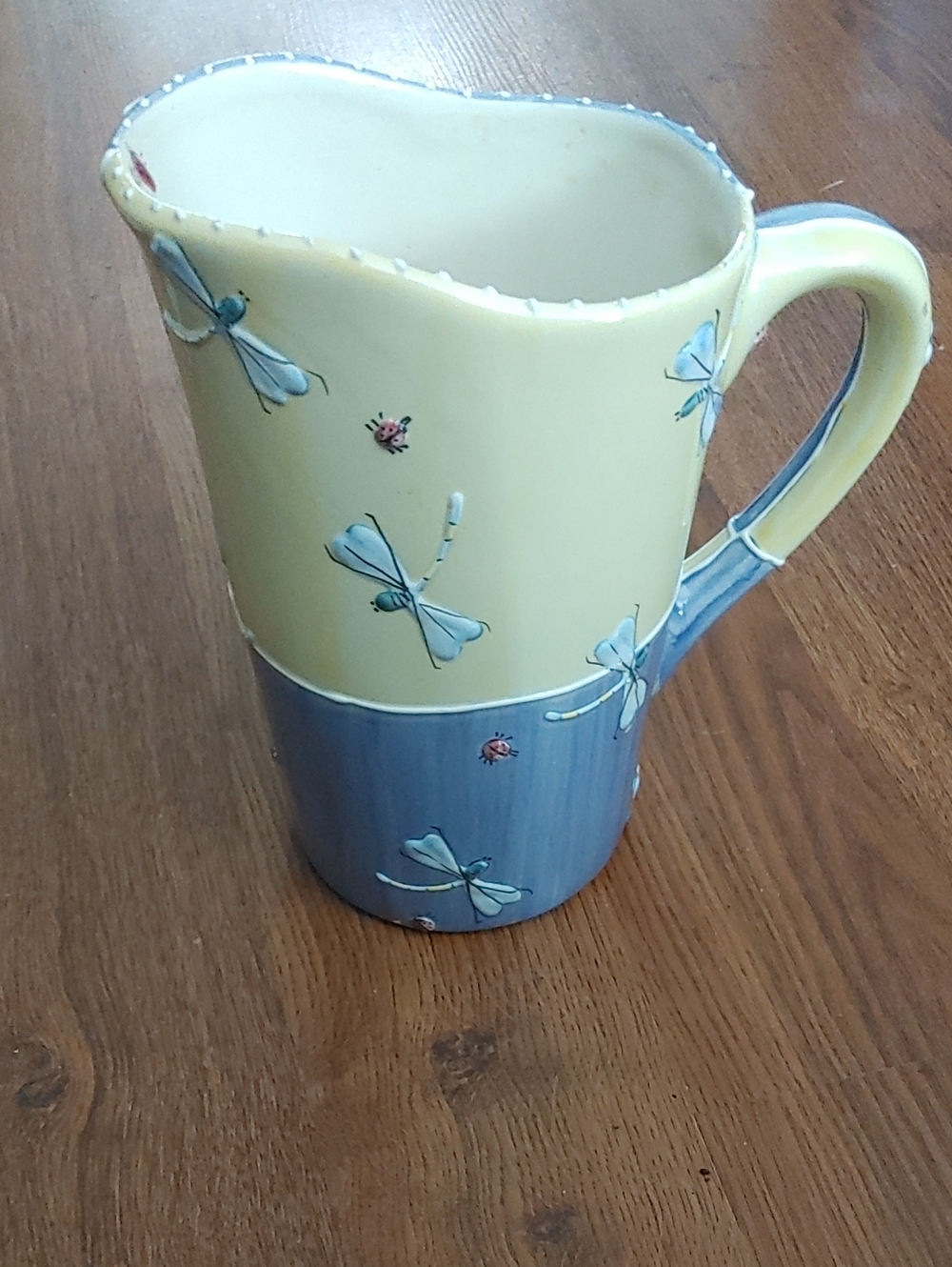 Blue and Cream Dragonfly Ceramic Milk Pitcher - Decorative Home Art